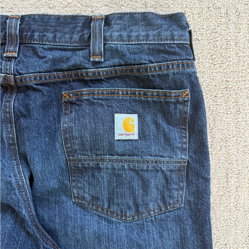Carhartt Relaxed Fit Jeans Mens 36x32 Dark Wash Blue Denim Workwear Straight Leg - Picture 10 of 12